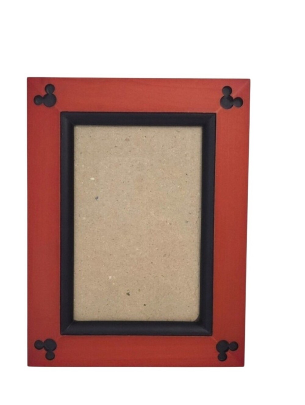 Disney Parks Mickey Mouse Ears Orange & Black Wood Photo Picture Frame- 4x6